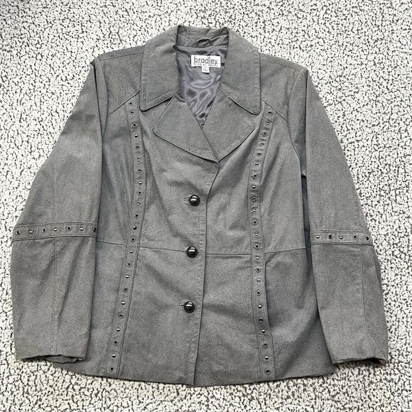 Bradley Bayou Genuine Suede Leather Jacket Womens XL Gray Studded Button Front - Picture 16 of 16